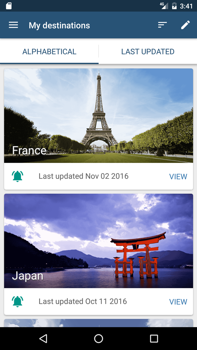 Travel Smart: Destinations Country Level travel-smart-canada-Android-destinations-view-2