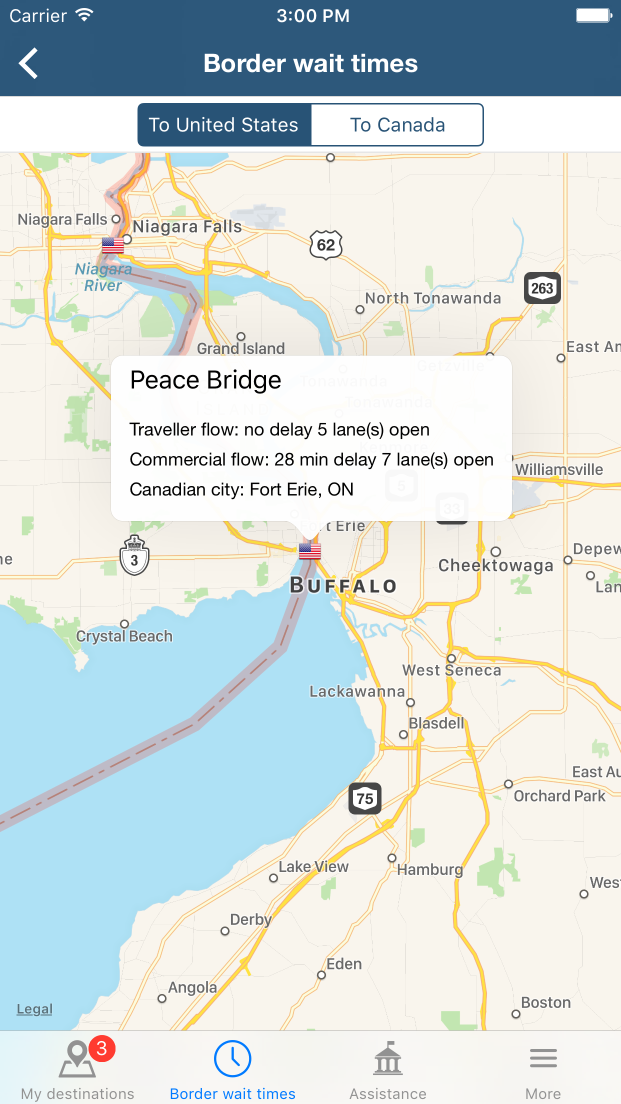 Travel Smart: Border Wait times travel-smart-canada-iOS-border-wait-times-view