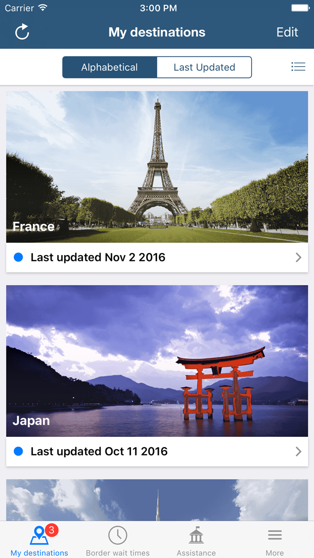 Travel Smart: Destinations travel-smart-canada-iOS-destinations-view