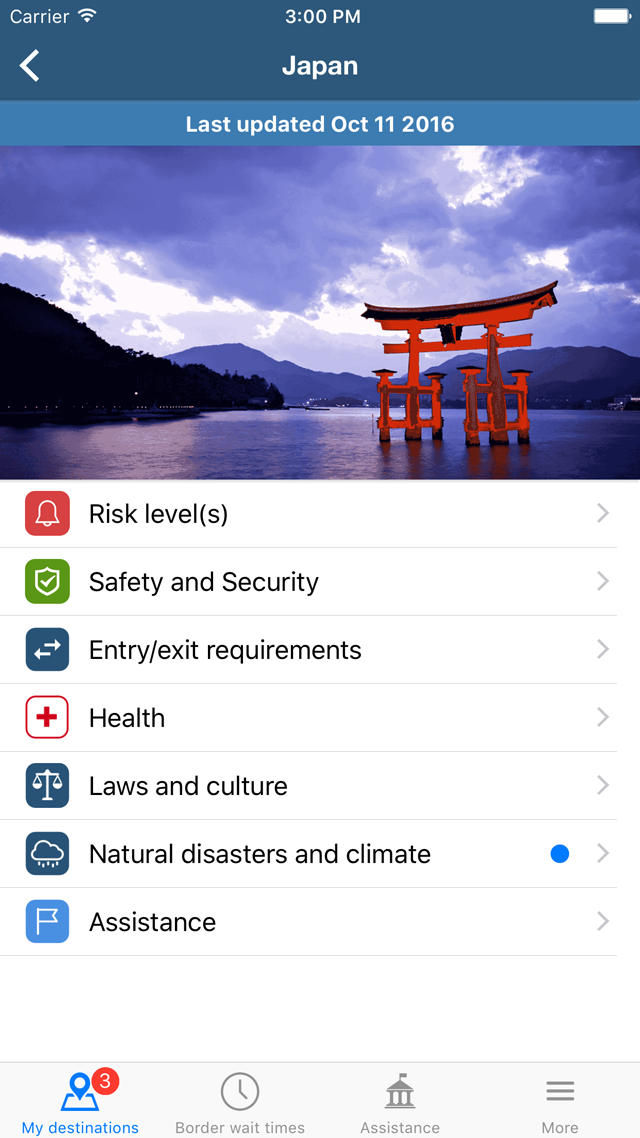 Travel Smart: Destinations Country Level travel-smart-canada-iOS-destinations-view-2