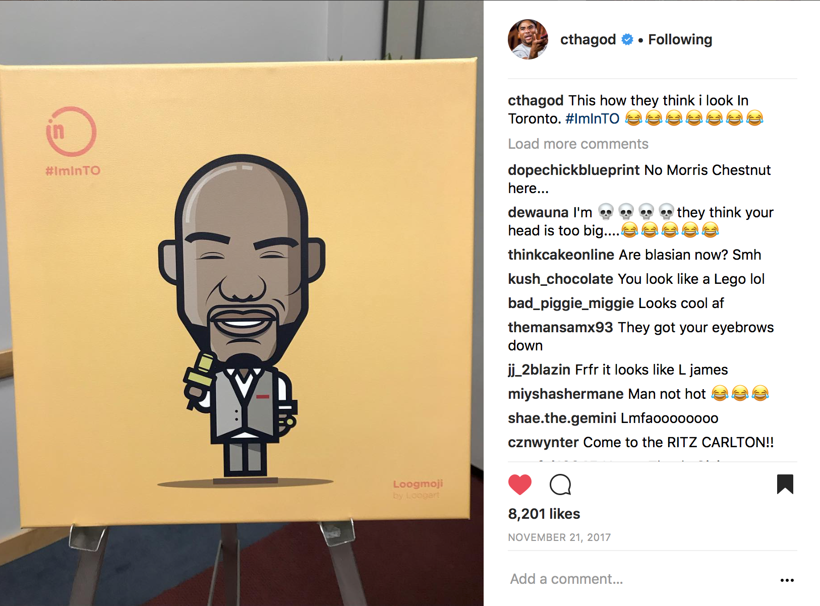 Charlamagne ThaGod on Instagram about his Loogmoji by Loogart