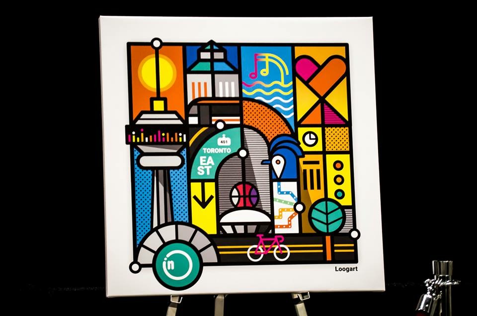 Photo of Toronto city illustration Too Funky Artwork by Loogart on easel