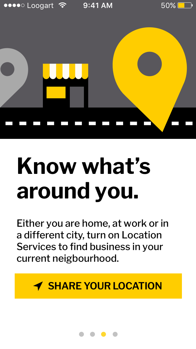 Yellow pages app onboard UI by Loogart 3